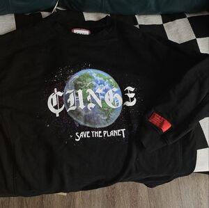 CHNGE Black Crewneck Sweater with Earth Graphic